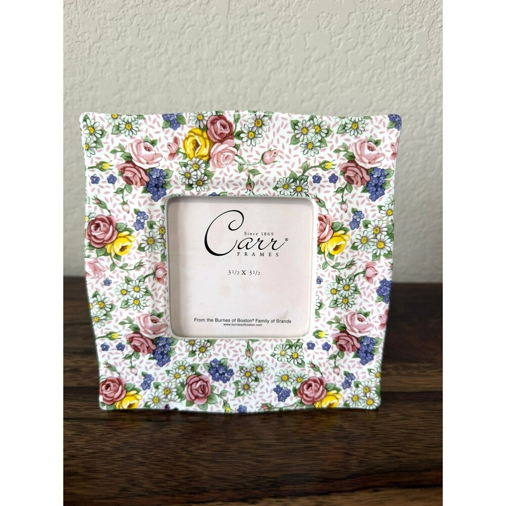 Vintage Carr Frames Porcelain Floral Rose Picture Frame 3.5" x 3.5" Photo